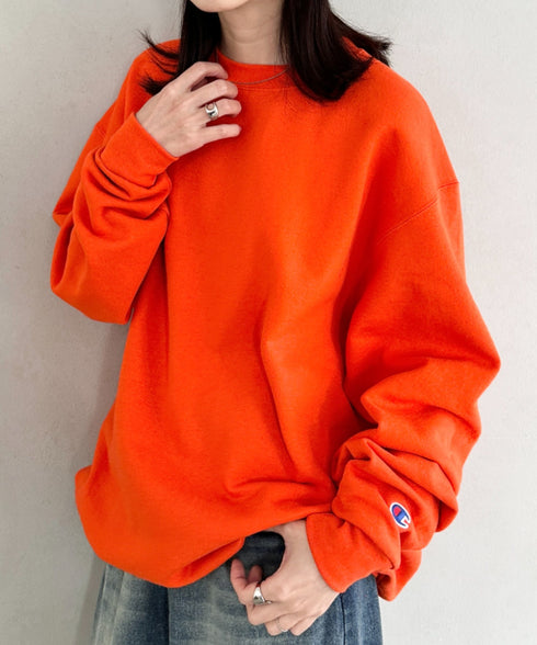 【Champion Authentic sweatshirt】チャンピオン クルーネック スウェット プルオーバー サイズ展開多数 コットン 裏起毛 無地 9.0オンス | 2193059 | オレンジ