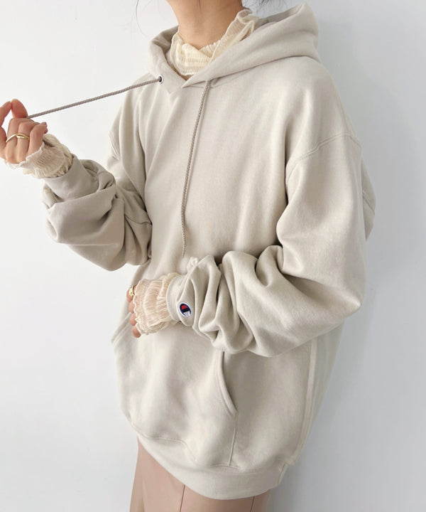 【Champion Authentic Hoodie】チャンピオン スウェット パーカー スーパー オーバーサイズ 展開多数 コットン 裏起毛 無地 フーディー 9.0オンス | 2193060 | ベージュ