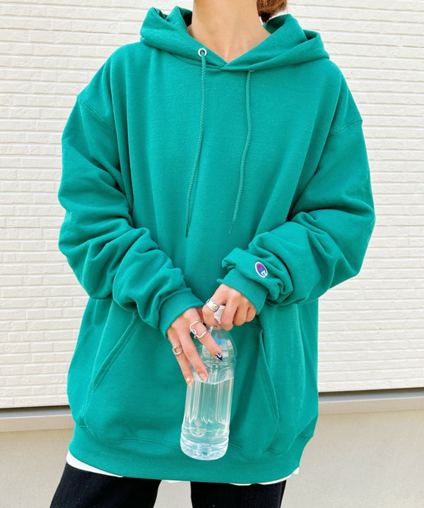 【Champion Authentic Hoodie】チャンピオン スウェット パーカー スーパー オーバーサイズ 展開多数 コットン 裏起毛 無地 フーディー 9.0オンス | 2193060 | グリーン