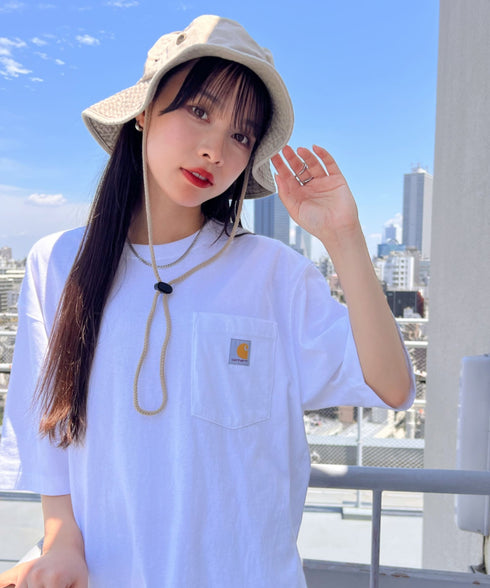 Carhartt(カーハート) /USA規格 ヘビーウェイト ルーズフィット ポケT ビッグサイズ オーバーサイズ ユニセックス ポケット付き コットン 半袖 Tシャツ 5部袖 1/2スリーブ | L2202001 | ホワイト
