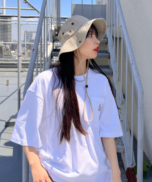 Carhartt(カーハート) /USA規格 ヘビーウェイト ルーズフィット ポケT ビッグサイズ オーバーサイズ ユニセックス ポケット付き コットン 半袖 Tシャツ 5部袖 1/2スリーブ | L2202001 | ホワイト