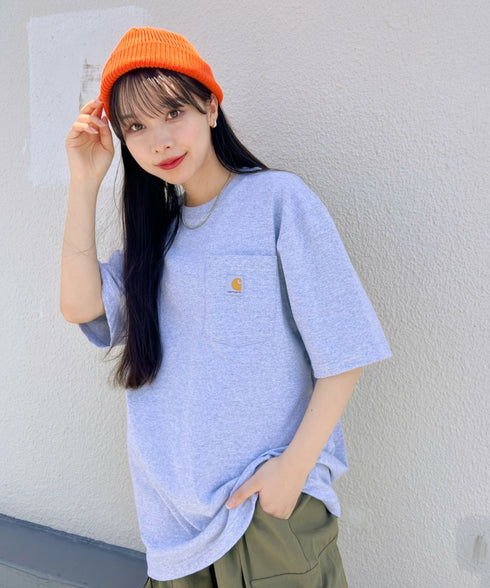 Carhartt(カーハート) /USA規格 ヘビーウェイト ルーズフィット ポケT ビッグサイズ オーバーサイズ ユニセックス ポケット付き コットン 半袖 Tシャツ 5部袖 1/2スリーブ | L2202001 | グレー