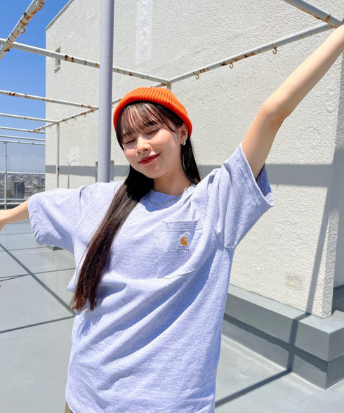 Carhartt(カーハート) /USA規格 ヘビーウェイト ルーズフィット ポケT ビッグサイズ オーバーサイズ ユニセックス ポケット付き コットン 半袖 Tシャツ 5部袖 1/2スリーブ | L2202001 | グレー