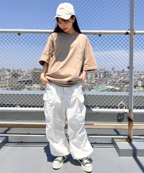 Carhartt(カーハート) /USA規格 ヘビーウェイト ルーズフィット ポケT ビッグサイズ オーバーサイズ ユニセックス ポケット付き コットン 半袖 Tシャツ 5部袖 1/2スリーブ | L2202001 | ベージュ