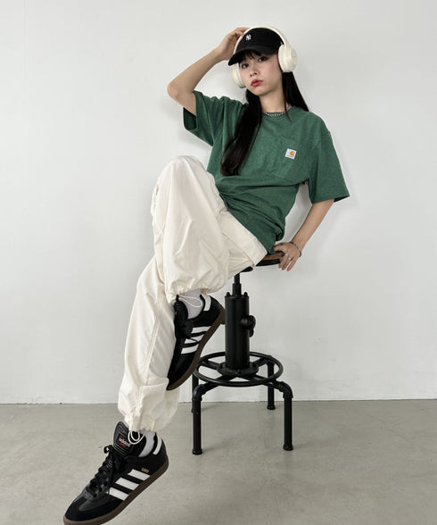 Carhartt(カーハート) /USA規格 ヘビーウェイト ルーズフィット ポケT ビッグサイズ オーバーサイズ ユニセックス ポケット付き コットン 半袖 Tシャツ 5部袖 1/2スリーブ | L2202001 | グリーン