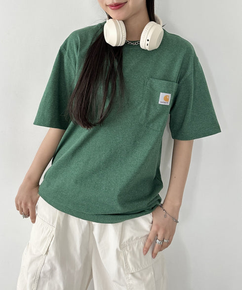 Carhartt(カーハート) /USA規格 ヘビーウェイト ルーズフィット ポケT ビッグサイズ オーバーサイズ ユニセックス ポケット付き コットン 半袖 Tシャツ 5部袖 1/2スリーブ | L2202001 | グリーン
