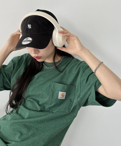 Carhartt(カーハート) /USA規格 ヘビーウェイト ルーズフィット ポケT ビッグサイズ オーバーサイズ ユニセックス ポケット付き コットン 半袖 Tシャツ 5部袖 1/2スリーブ | L2202001 | グリーン
