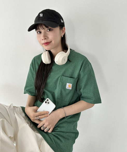 Carhartt(カーハート) /USA規格 ヘビーウェイト ルーズフィット ポケT ビッグサイズ オーバーサイズ ユニセックス ポケット付き コットン 半袖 Tシャツ 5部袖 1/2スリーブ | L2202001 | グリーン