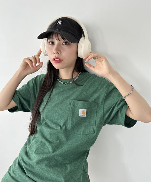 Carhartt(カーハート) /USA規格 ヘビーウェイト ルーズフィット ポケT ビッグサイズ オーバーサイズ ユニセックス ポケット付き コットン 半袖 Tシャツ 5部袖 1/2スリーブ | L2202001 | グリーン