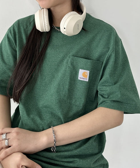 Carhartt(カーハート) /USA規格 ヘビーウェイト ルーズフィット ポケT ビッグサイズ オーバーサイズ ユニセックス ポケット付き コットン 半袖 Tシャツ 5部袖 1/2スリーブ | L2202001 | グリーン