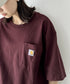 Carhartt(カーハート) /USA規格 ヘビーウェイト ルーズフィット ポケT ビッグサイズ オーバーサイズ ユニセックス ポケット付き コットン 半袖 Tシャツ 5部袖 1/2スリーブ | L2202001 | ワインレッド