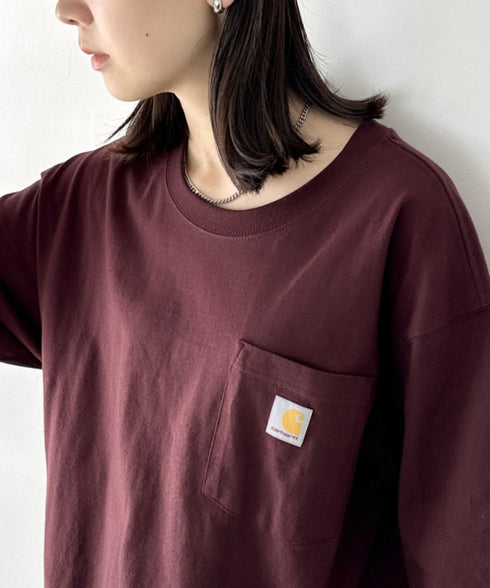 Carhartt(カーハート) /USA規格 ヘビーウェイト ルーズフィット ポケT ビッグサイズ オーバーサイズ ユニセックス ポケット付き コットン 半袖 Tシャツ 5部袖 1/2スリーブ | L2202001 | ワインレッド