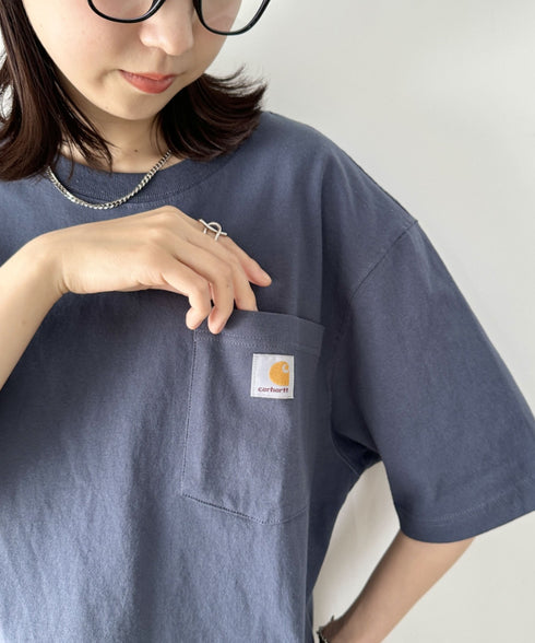 Carhartt(カーハート) /USA規格 ヘビーウェイト ルーズフィット ポケT ビッグサイズ オーバーサイズ ユニセックス ポケット付き コットン 半袖 Tシャツ 5部袖 1/2スリーブ | L2202001 | ブルー