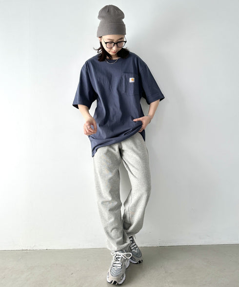 Carhartt(カーハート) /USA規格 ヘビーウェイト ルーズフィット ポケT ビッグサイズ オーバーサイズ ユニセックス ポケット付き コットン 半袖 Tシャツ 5部袖 1/2スリーブ | L2202001 | ブルー