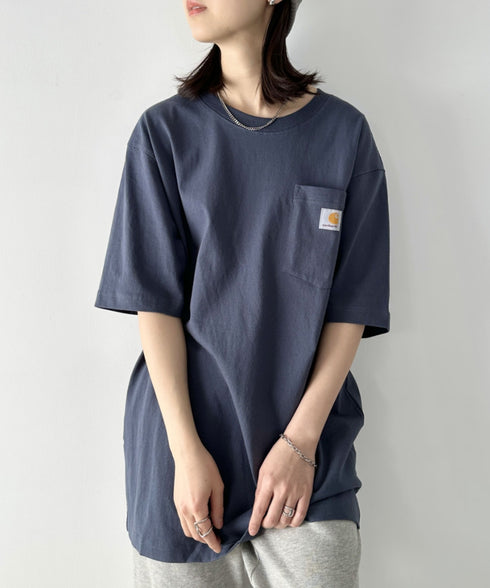 Carhartt(カーハート) /USA規格 ヘビーウェイト ルーズフィット ポケT ビッグサイズ オーバーサイズ ユニセックス ポケット付き コットン 半袖 Tシャツ 5部袖 1/2スリーブ | L2202001 | ブルー