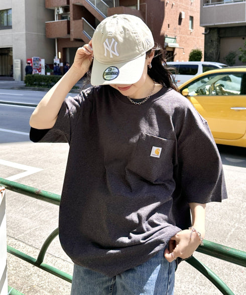 Carhartt(カーハート) /USA規格 ヘビーウェイト ルーズフィット ポケT ビッグサイズ オーバーサイズ ユニセックス ポケット付き コットン 半袖 Tシャツ 5部袖 1/2スリーブ | L2202001 | チャコールグレー