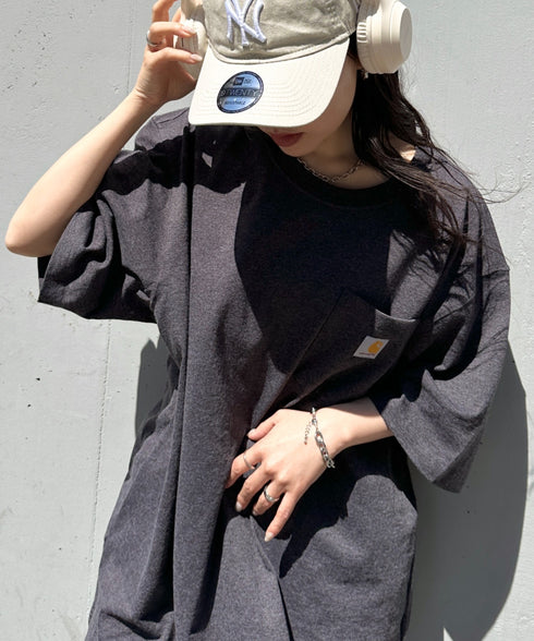 Carhartt(カーハート) /USA規格 ヘビーウェイト ルーズフィット ポケT ビッグサイズ オーバーサイズ ユニセックス ポケット付き コットン 半袖 Tシャツ 5部袖 1/2スリーブ | L2202001 | チャコールグレー