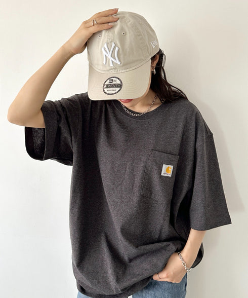 Carhartt(カーハート) /USA規格 ヘビーウェイト ルーズフィット ポケT ビッグサイズ オーバーサイズ ユニセックス ポケット付き コットン 半袖 Tシャツ 5部袖 1/2スリーブ | L2202001 | チャコールグレー