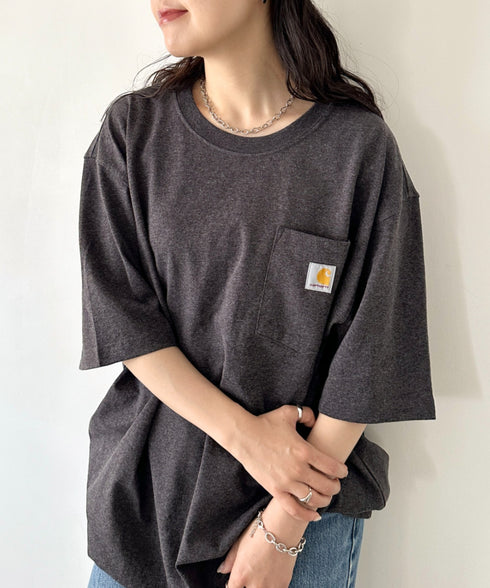 Carhartt(カーハート) /USA規格 ヘビーウェイト ルーズフィット ポケT ビッグサイズ オーバーサイズ ユニセックス ポケット付き コットン 半袖 Tシャツ 5部袖 1/2スリーブ | L2202001 | チャコールグレー