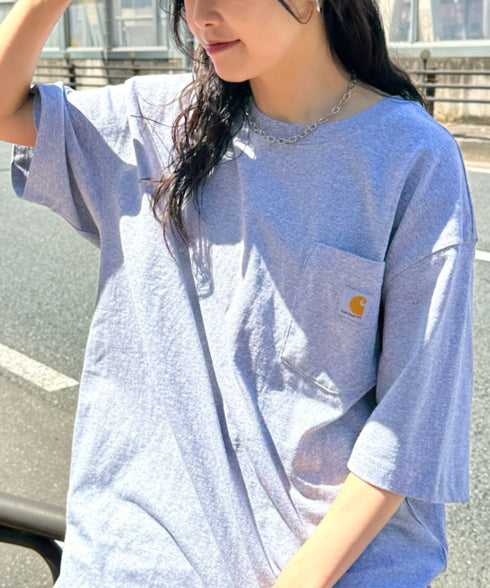 Carhartt(カーハート) /USA規格 ヘビーウェイト ルーズフィット ポケT ビッグサイズ オーバーサイズ ユニセックス ポケット付き コットン 半袖 Tシャツ 5部袖 1/2スリーブ | L2202001 | グレー