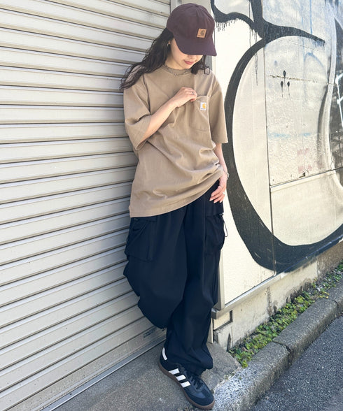 Carhartt(カーハート) /USA規格 ヘビーウェイト ルーズフィット ポケT ビッグサイズ オーバーサイズ ユニセックス ポケット付き コットン 半袖 Tシャツ 5部袖 1/2スリーブ | L2202001 | ベージュ