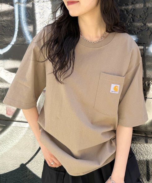 Carhartt(カーハート) /USA規格 ヘビーウェイト ルーズフィット ポケT ビッグサイズ オーバーサイズ ユニセックス ポケット付き コットン 半袖 Tシャツ 5部袖 1/2スリーブ | L2202001 | ベージュ