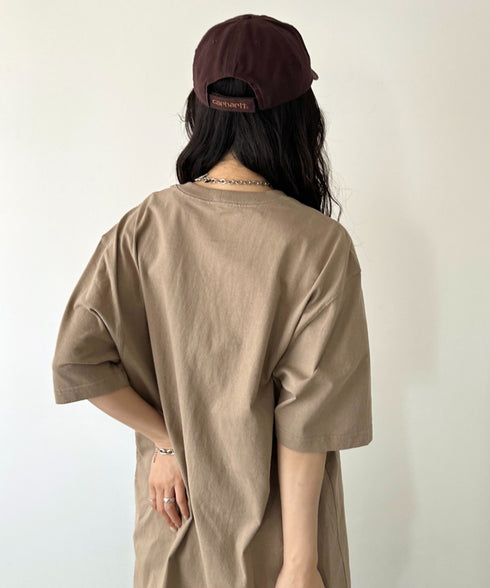 Carhartt(カーハート) /USA規格 ヘビーウェイト ルーズフィット ポケT ビッグサイズ オーバーサイズ ユニセックス ポケット付き コットン 半袖 Tシャツ 5部袖 1/2スリーブ | L2202001 | ベージュ
