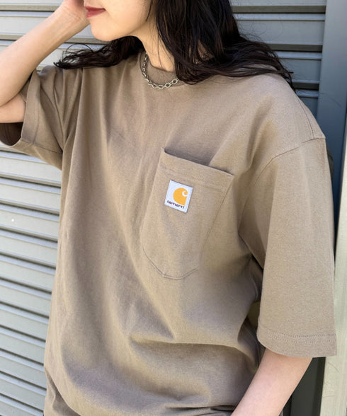 Carhartt(カーハート) /USA規格 ヘビーウェイト ルーズフィット ポケT ビッグサイズ オーバーサイズ ユニセックス ポケット付き コットン 半袖 Tシャツ 5部袖 1/2スリーブ | L2202001 | ベージュ