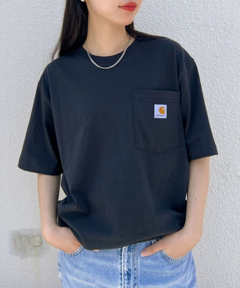 Carhartt(カーハート) /USA規格 ヘビーウェイト ルーズフィット ポケT ビッグサイズ オーバーサイズ ユニセックス ポケット付き コットン 半袖 Tシャツ 5部袖 1/2スリーブ | L2202001 | ブラック