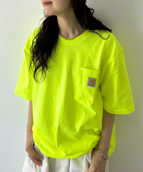 Carhartt(カーハート) /USA規格 ヘビーウェイト ルーズフィット ポケT ビッグサイズ オーバーサイズ ユニセックス ポケット付き コットン 半袖 Tシャツ 5部袖 1/2スリーブ | L2202001 | ライム