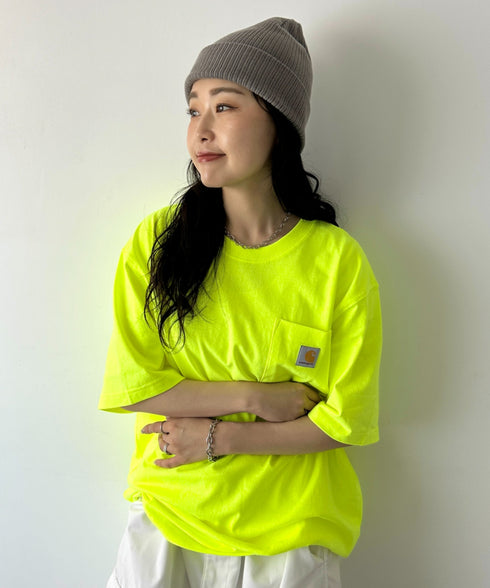 Carhartt(カーハート) /USA規格 ヘビーウェイト ルーズフィット ポケT ビッグサイズ オーバーサイズ ユニセックス ポケット付き コットン 半袖 Tシャツ 5部袖 1/2スリーブ | L2202001 | ライム