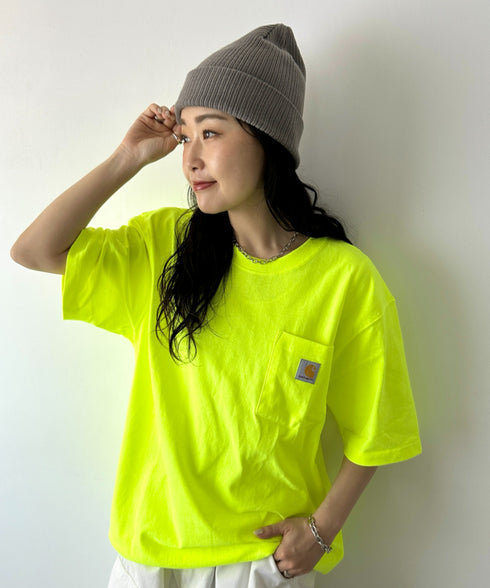 Carhartt(カーハート) /USA規格 ヘビーウェイト ルーズフィット ポケT ビッグサイズ オーバーサイズ ユニセックス ポケット付き コットン 半袖 Tシャツ 5部袖 1/2スリーブ | L2202001 | ライム