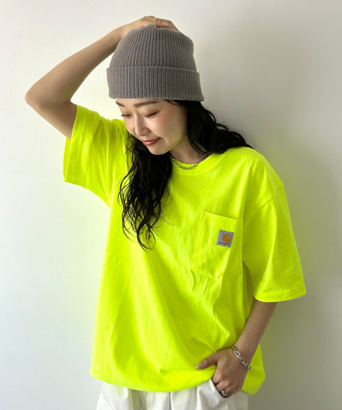 Carhartt(カーハート) /USA規格 ヘビーウェイト ルーズフィット ポケT ビッグサイズ オーバーサイズ ユニセックス ポケット付き コットン 半袖 Tシャツ 5部袖 1/2スリーブ | L2202001 | ライム