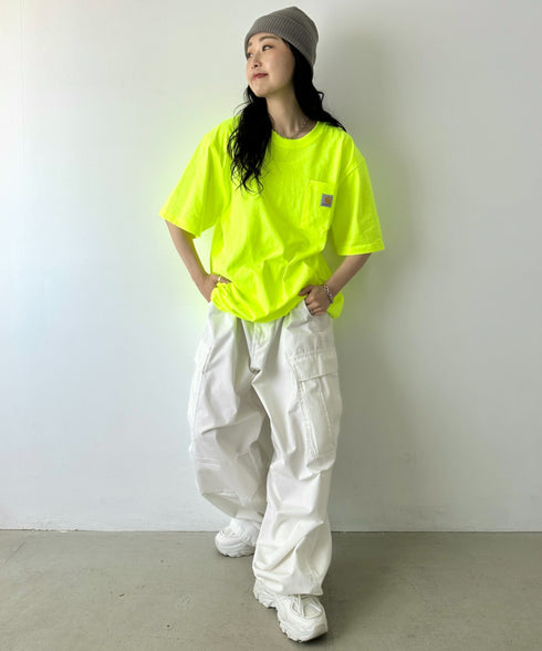 Carhartt(カーハート) /USA規格 ヘビーウェイト ルーズフィット ポケT ビッグサイズ オーバーサイズ ユニセックス ポケット付き コットン 半袖 Tシャツ 5部袖 1/2スリーブ | L2202001 | ライム