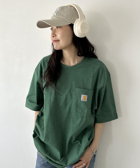 Carhartt(カーハート) /USA規格 ヘビーウェイト ルーズフィット ポケT ビッグサイズ オーバーサイズ ユニセックス ポケット付き コットン 半袖 Tシャツ 5部袖 1/2スリーブ | L2202001 | グリーン