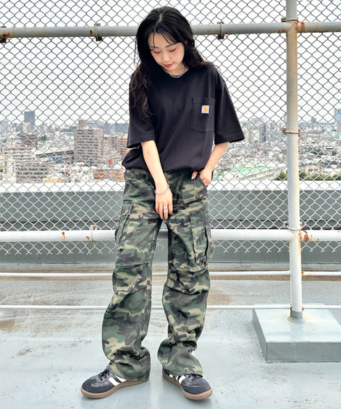 Carhartt(カーハート) /USA規格 ヘビーウェイト ルーズフィット ポケT ビッグサイズ オーバーサイズ ユニセックス ポケット付き コットン 半袖 Tシャツ 5部袖 1/2スリーブ | L2202001 | ブラック