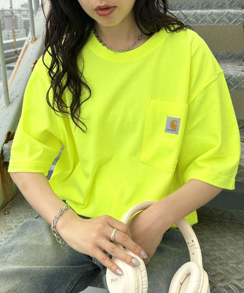 Carhartt(カーハート) /USA規格 ヘビーウェイト ルーズフィット ポケT ビッグサイズ オーバーサイズ ユニセックス ポケット付き コットン 半袖 Tシャツ 5部袖 1/2スリーブ | L2202001 | ライム