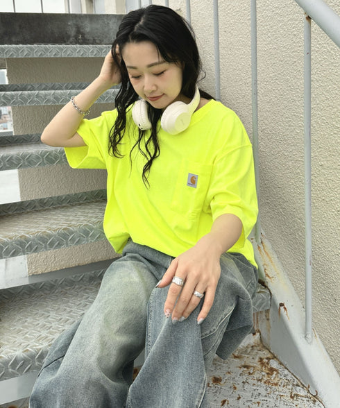 Carhartt(カーハート) /USA規格 ヘビーウェイト ルーズフィット ポケT ビッグサイズ オーバーサイズ ユニセックス ポケット付き コットン 半袖 Tシャツ 5部袖 1/2スリーブ | L2202001 | ライム
