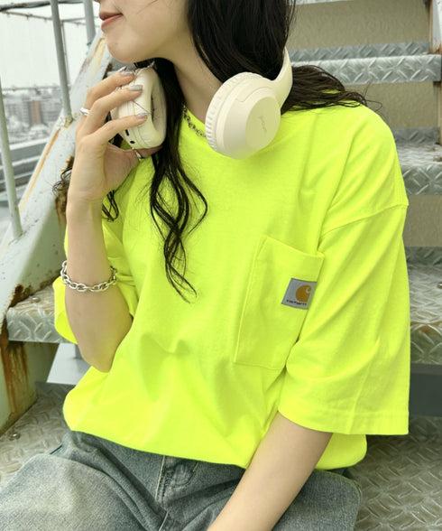 Carhartt(カーハート) /USA規格 ヘビーウェイト ルーズフィット ポケT ビッグサイズ オーバーサイズ ユニセックス ポケット付き コットン 半袖 Tシャツ 5部袖 1/2スリーブ | L2202001 | ライム
