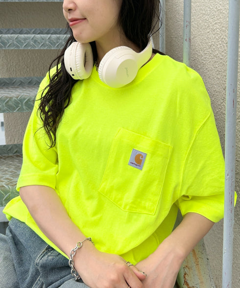 Carhartt(カーハート) /USA規格 ヘビーウェイト ルーズフィット ポケT ビッグサイズ オーバーサイズ ユニセックス ポケット付き コットン 半袖 Tシャツ 5部袖 1/2スリーブ | L2202001 | ライム