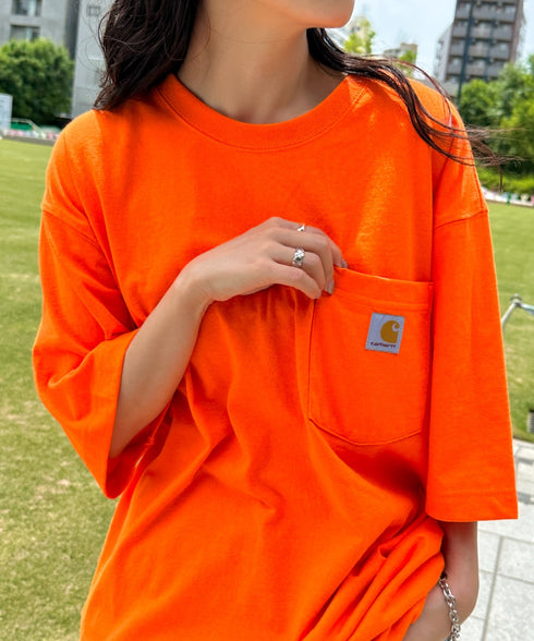 Carhartt(カーハート) /USA規格 ヘビーウェイト ルーズフィット ポケT ビッグサイズ オーバーサイズ ユニセックス ポケット付き コットン 半袖 Tシャツ 5部袖 1/2スリーブ | L2202001 | オレンジ