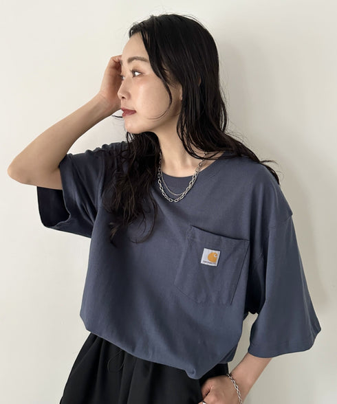 Carhartt(カーハート) /USA規格 ヘビーウェイト ルーズフィット ポケT ビッグサイズ オーバーサイズ ユニセックス ポケット付き コットン 半袖 Tシャツ 5部袖 1/2スリーブ | L2202001 | ブルー
