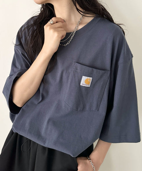 Carhartt(カーハート) /USA規格 ヘビーウェイト ルーズフィット ポケT ビッグサイズ オーバーサイズ ユニセックス ポケット付き コットン 半袖 Tシャツ 5部袖 1/2スリーブ | L2202001 | ブルー