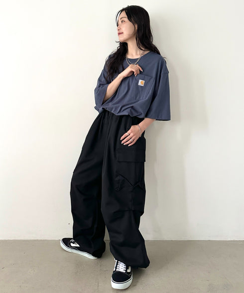 Carhartt(カーハート) /USA規格 ヘビーウェイト ルーズフィット ポケT ビッグサイズ オーバーサイズ ユニセックス ポケット付き コットン 半袖 Tシャツ 5部袖 1/2スリーブ | L2202001 | ブルー