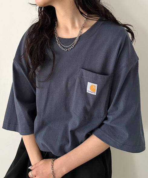 Carhartt(カーハート) /USA規格 ヘビーウェイト ルーズフィット ポケT ビッグサイズ オーバーサイズ ユニセックス ポケット付き コットン 半袖 Tシャツ 5部袖 1/2スリーブ | L2202001 | ブルー