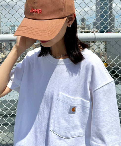 Carhartt(カーハート) /USA規格 ヘビーウェイト ルーズフィット ポケT ビッグサイズ オーバーサイズ ユニセックス ポケット付き コットン 半袖 Tシャツ 5部袖 1/2スリーブ | L2202001 | ホワイト