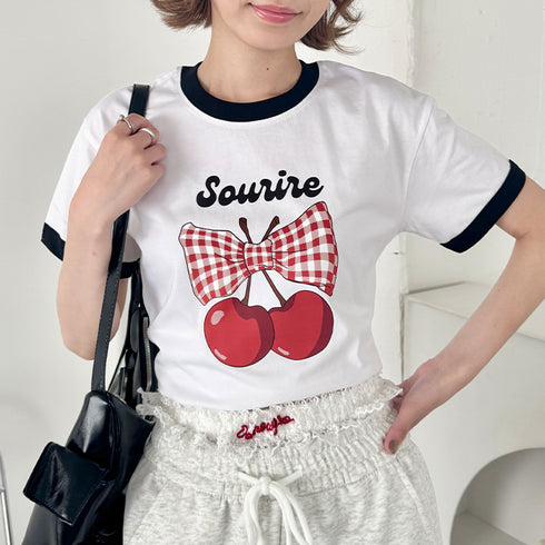 チェリーリボン半袖リンガーTシャツ | SL2252019 | ブラック
