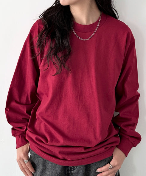 PRO CLUB(プロクラブ) / 6.5オンス スーパーヘビーウェイト クルーネック 長袖 無地 ロンT / Heavyweight Cotton Long Crew Neck T-Shirt | IM2213016 | バーガンディー