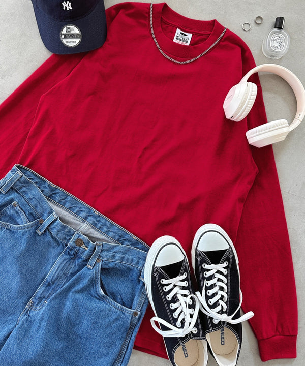 PRO CLUB(プロクラブ) / 6.5オンス スーパーヘビーウェイト クルーネック 長袖 無地 ロンT / Heavyweight Cotton Long Crew Neck T-Shirt | IM2213016 | レッド