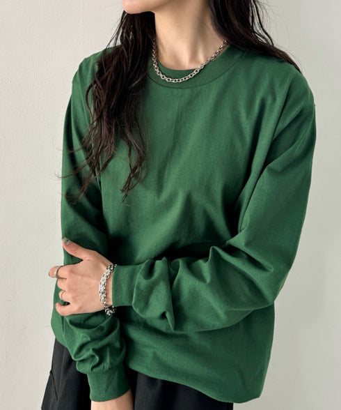 PRO CLUB(プロクラブ) / 6.5オンス スーパーヘビーウェイト クルーネック 長袖 無地 ロンT / Heavyweight Cotton Long Crew Neck T-Shirt | IM2213016 | ダークグリーン